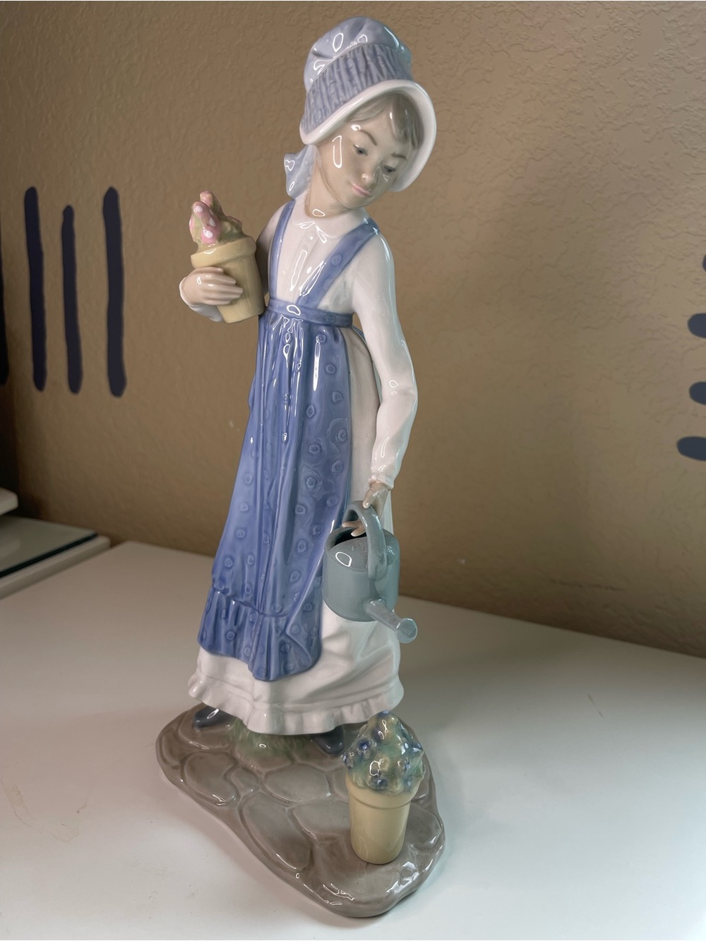 Nao by Lladro Porcelain Garden Girl Figurine in Blue and White